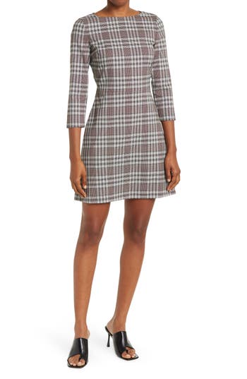 Theory Kamillina Plaid Stretch Wool Shift Dress In Gray