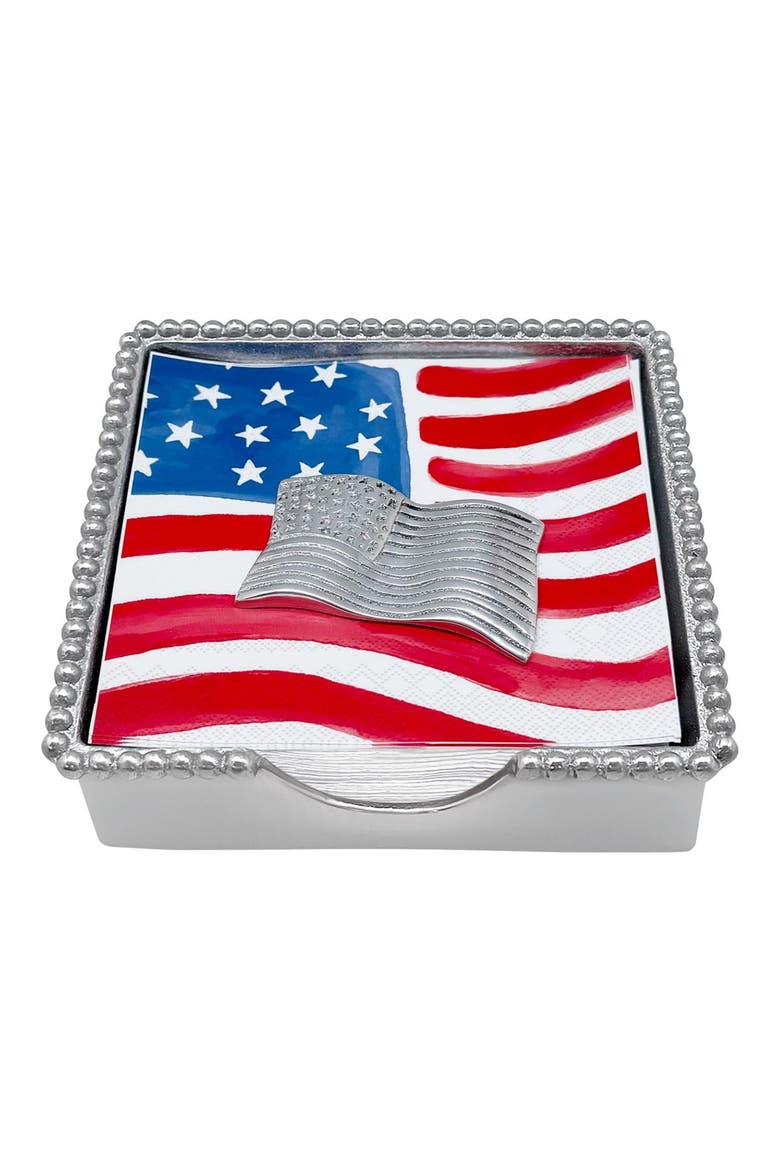 American Flag Beaded Napkin Box Set, Main, color, SILVER
