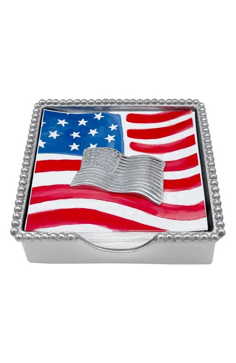American Flag Beaded Napkin Box Set