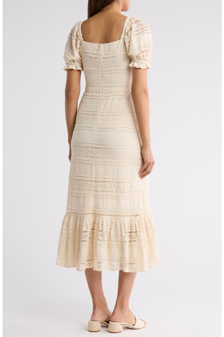 Puff Sleeve Square Neck Midi Dress, Alternate, color, NATURAL