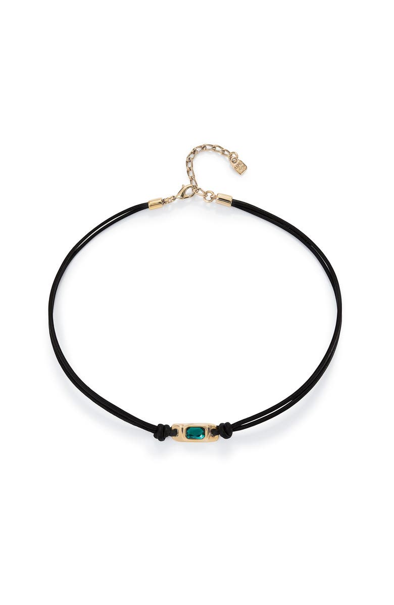 UNODE50 Green Crystal Leather Necklace, Main, color, Gold