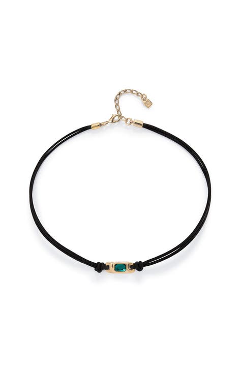 Green Crystal Leather Necklace