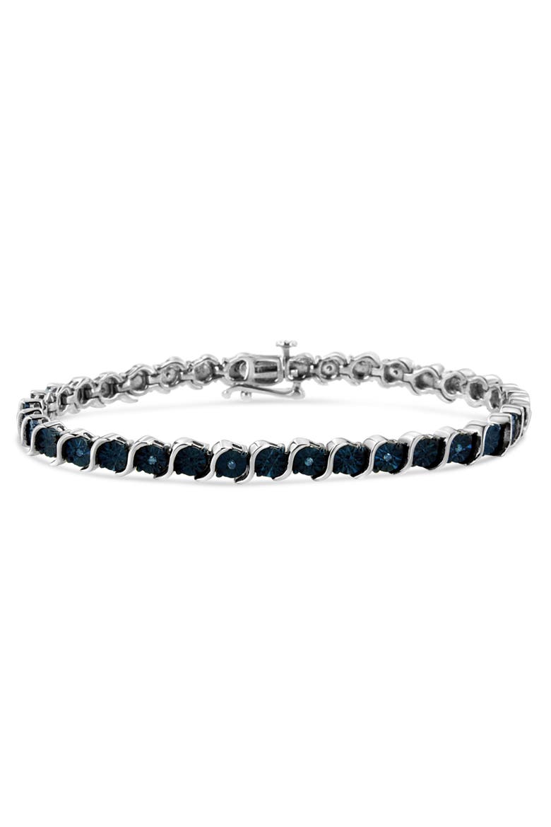 Silver 1/10 Cttw Treated Blue Color Diamond Miracle Plate "S" Link Tennis Bracelet, Main, color, White