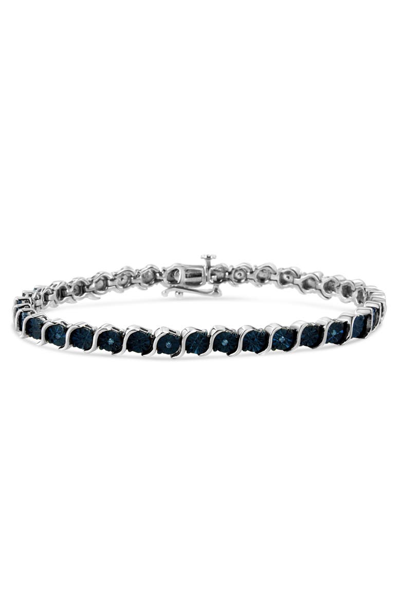 Haus of Brilliance Silver 1/10 Cttw Treated Blue Color Diamond Miracle Plate "S" Link Tennis Bracelet, Main, color, White