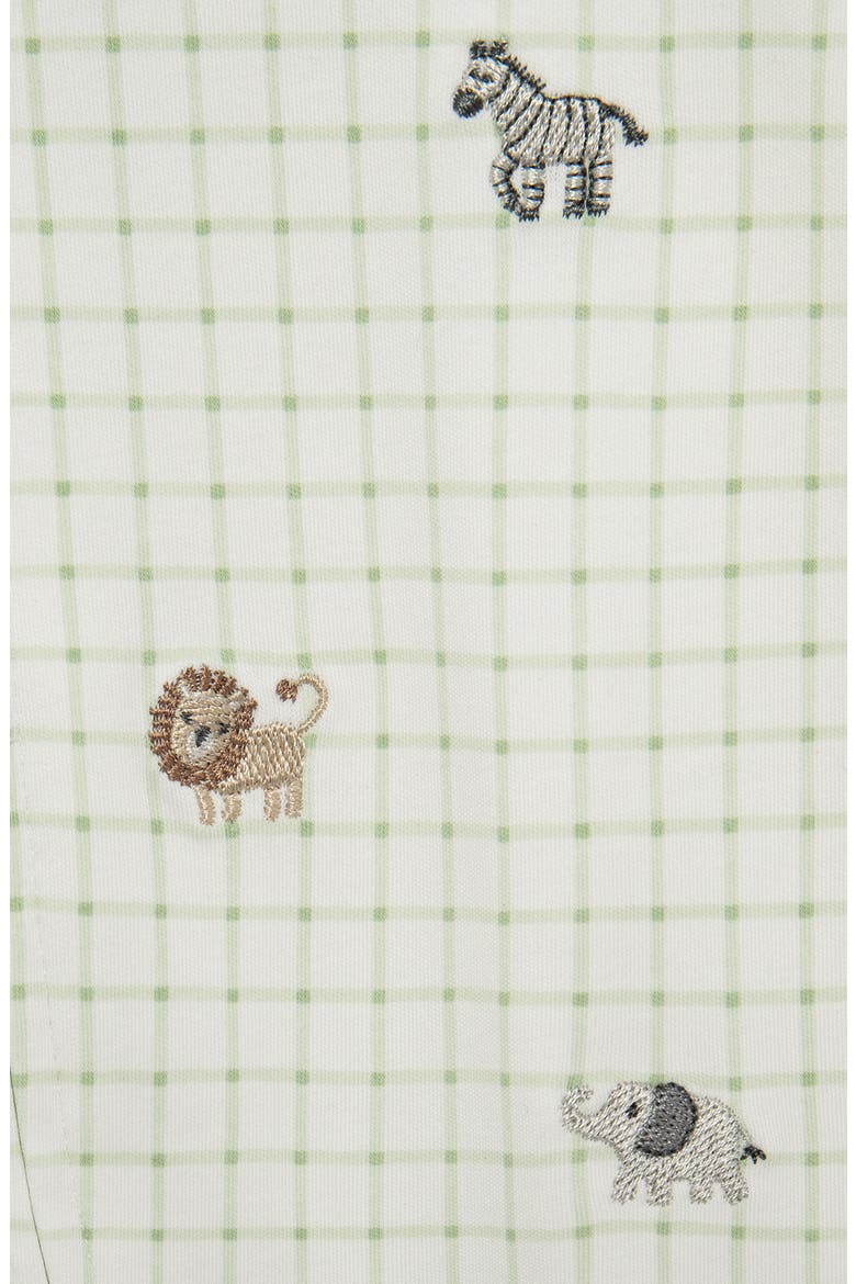 Jungle Grid Embroidered Cotton Footie & Hat Set (Nordstrom Exclusive), Alternate, color, GREEN/WHITE