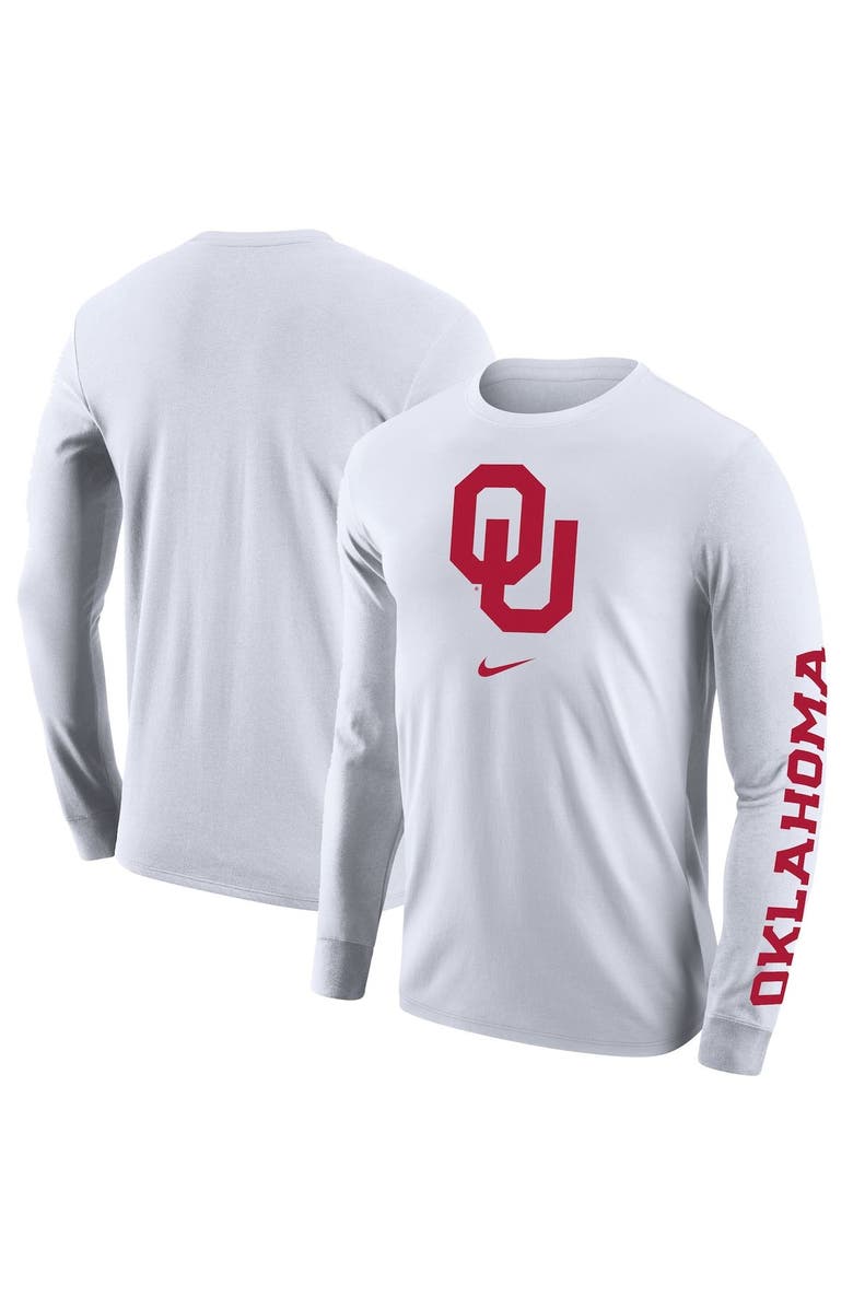 Nike Men's Nike White Oklahoma Sooners Team Lockup 2-Hit Long Sleeve T-Shirt, Main, color, 
