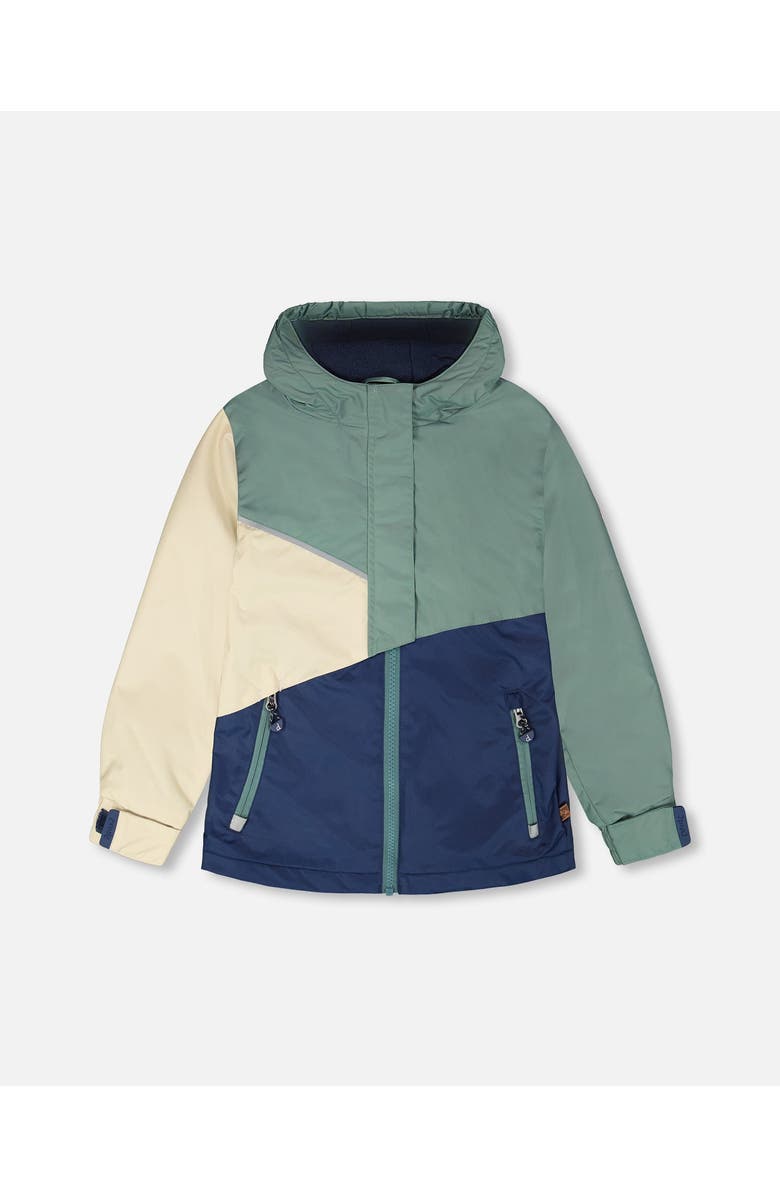 Deux par Deux Boy Mid-Season Fleece Jacket in Recycled Polyester, Main, color, Dark Green, Beige And Navy