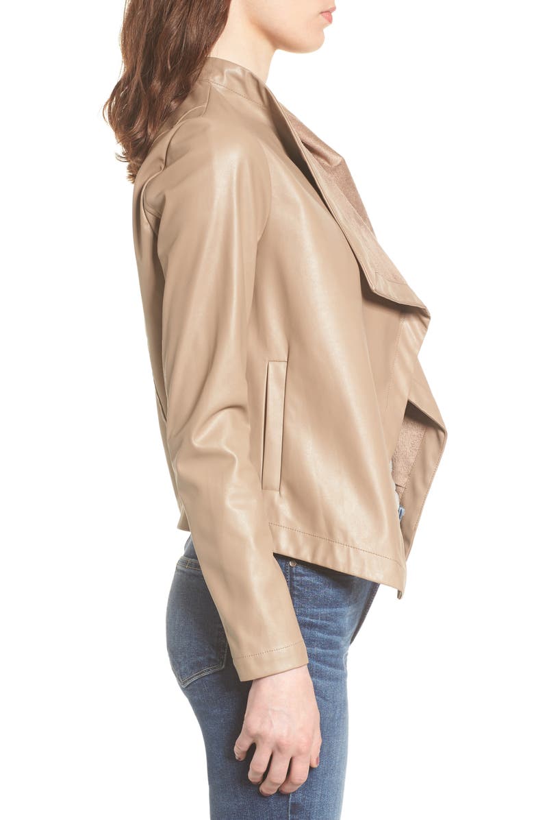 BB Dakota by Steve Madden BB Dakota 'Peppin' Drape Front Faux Leather Jacket, Alternate, color,