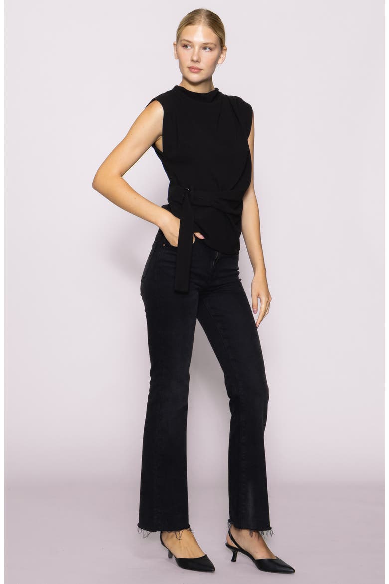 Buckle Front Extended Sleeve Top, Alternate, color, BLACK