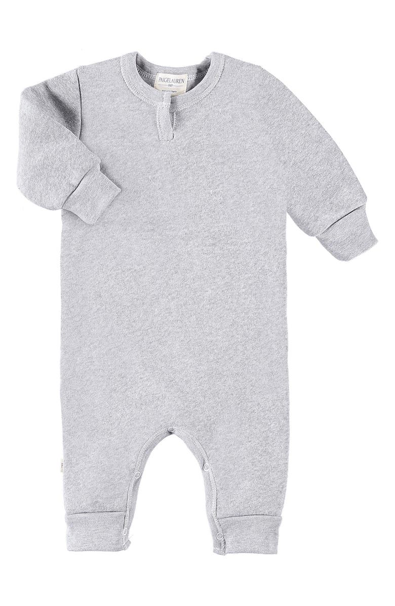 PAIGELAUREN Henley Sweatshirt Fleece Romper, Main, color, Gray
