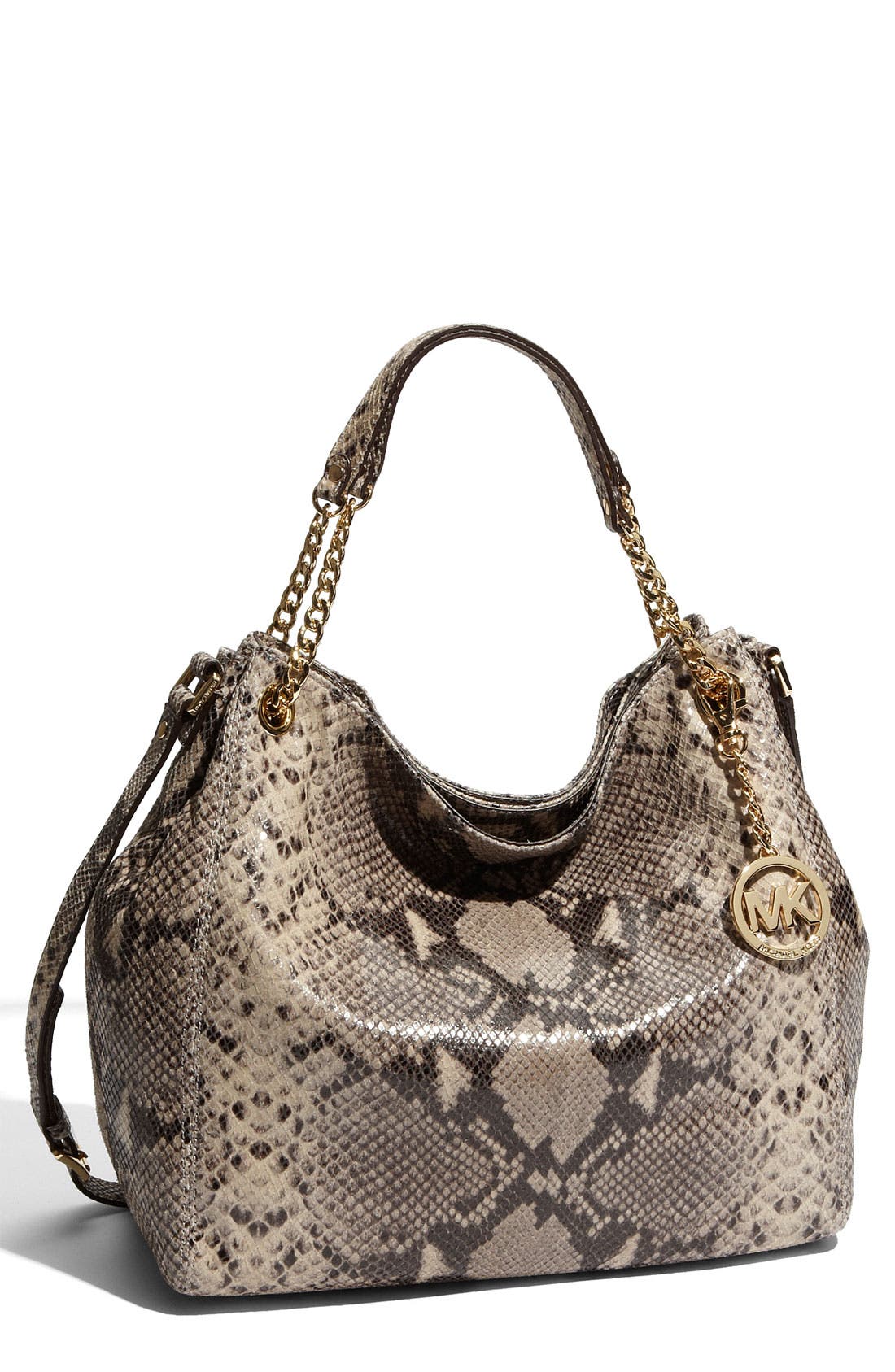 'Jet Set - Large' Snake Embossed Leather Shoulder Tote, Main, color, DARK SAND