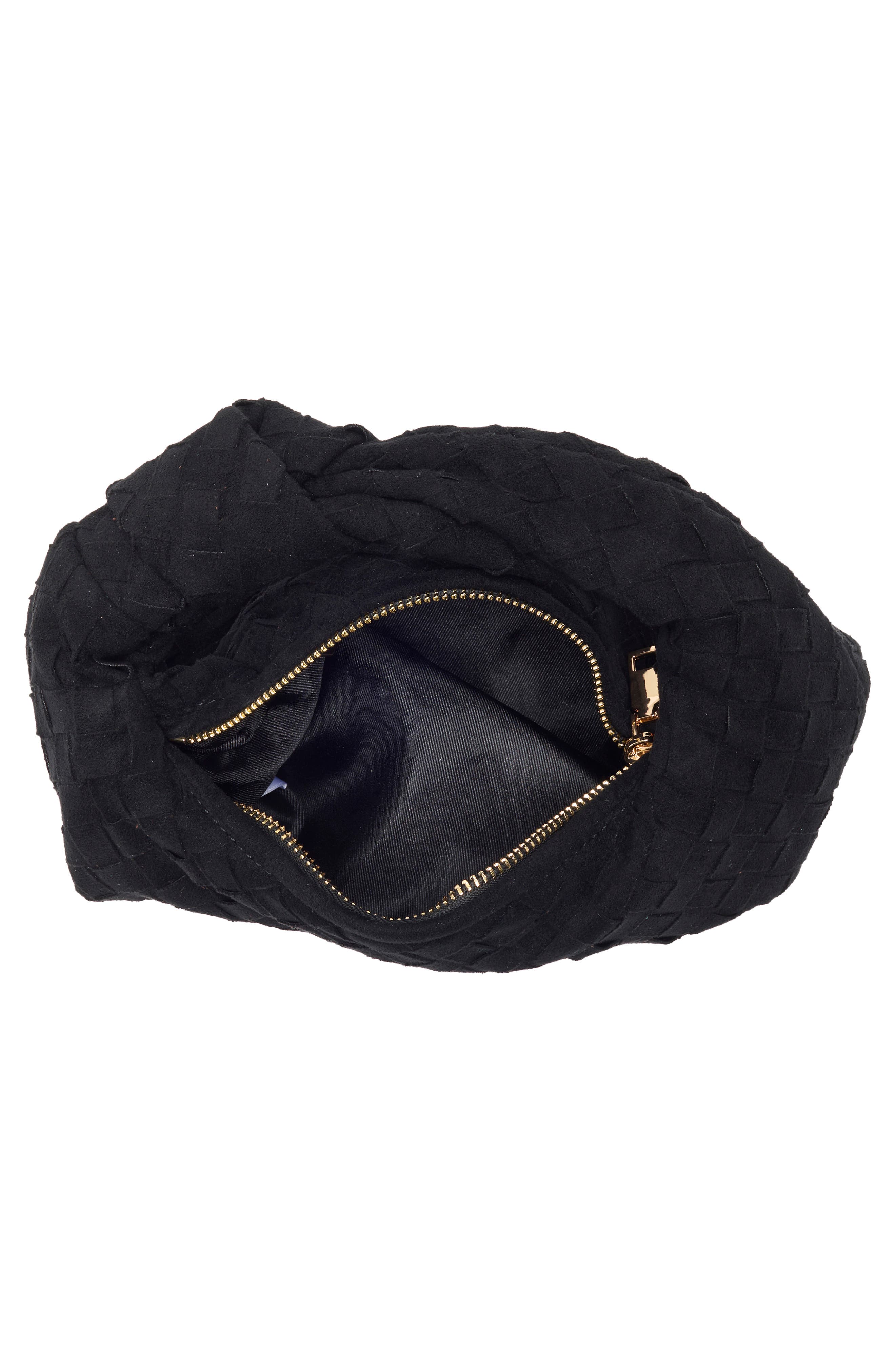 URBAN EXPRESSIONS HANDBAGS Woven Faux Suede Clutch, Alternate, color, Black