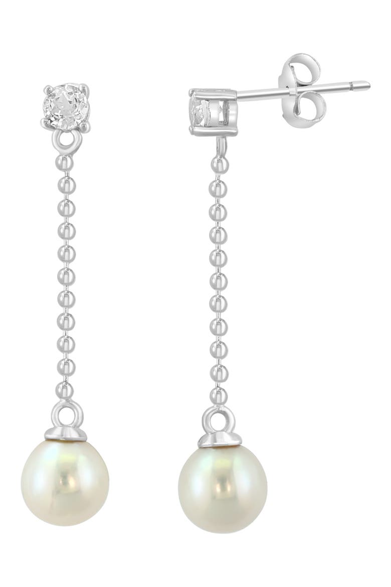 White Topaz & Freshwater Pearl Drop Earrings, Main, color, WHITE