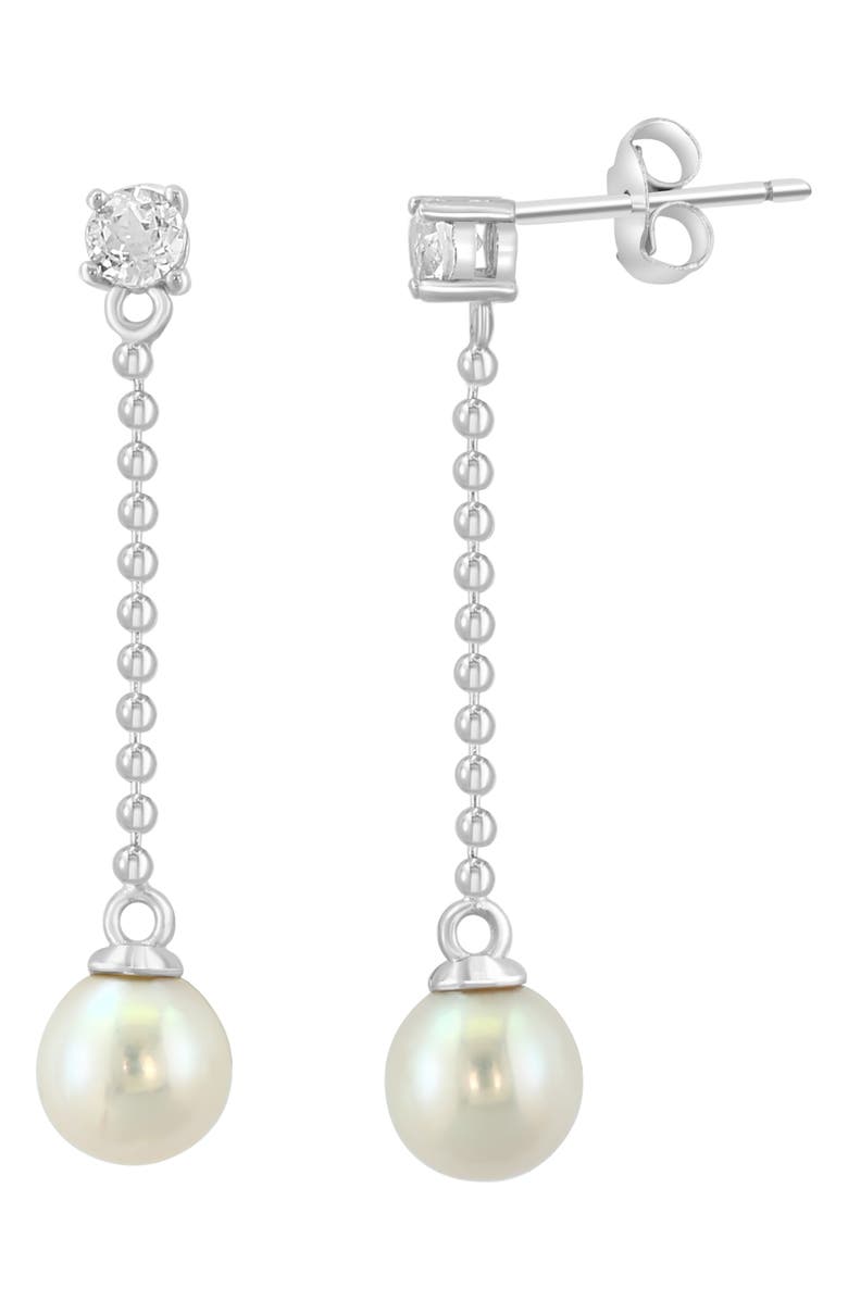 EFFY White Topaz & Freshwater Pearl Drop Earrings, Main, color, White
