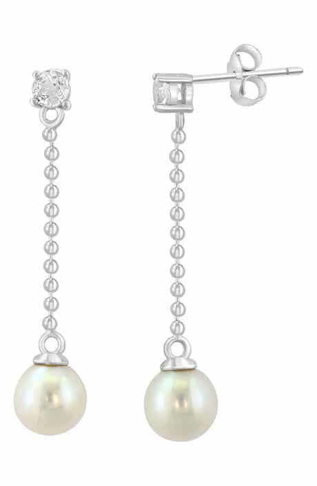 White Topaz & Freshwater Pearl Drop Earrings
