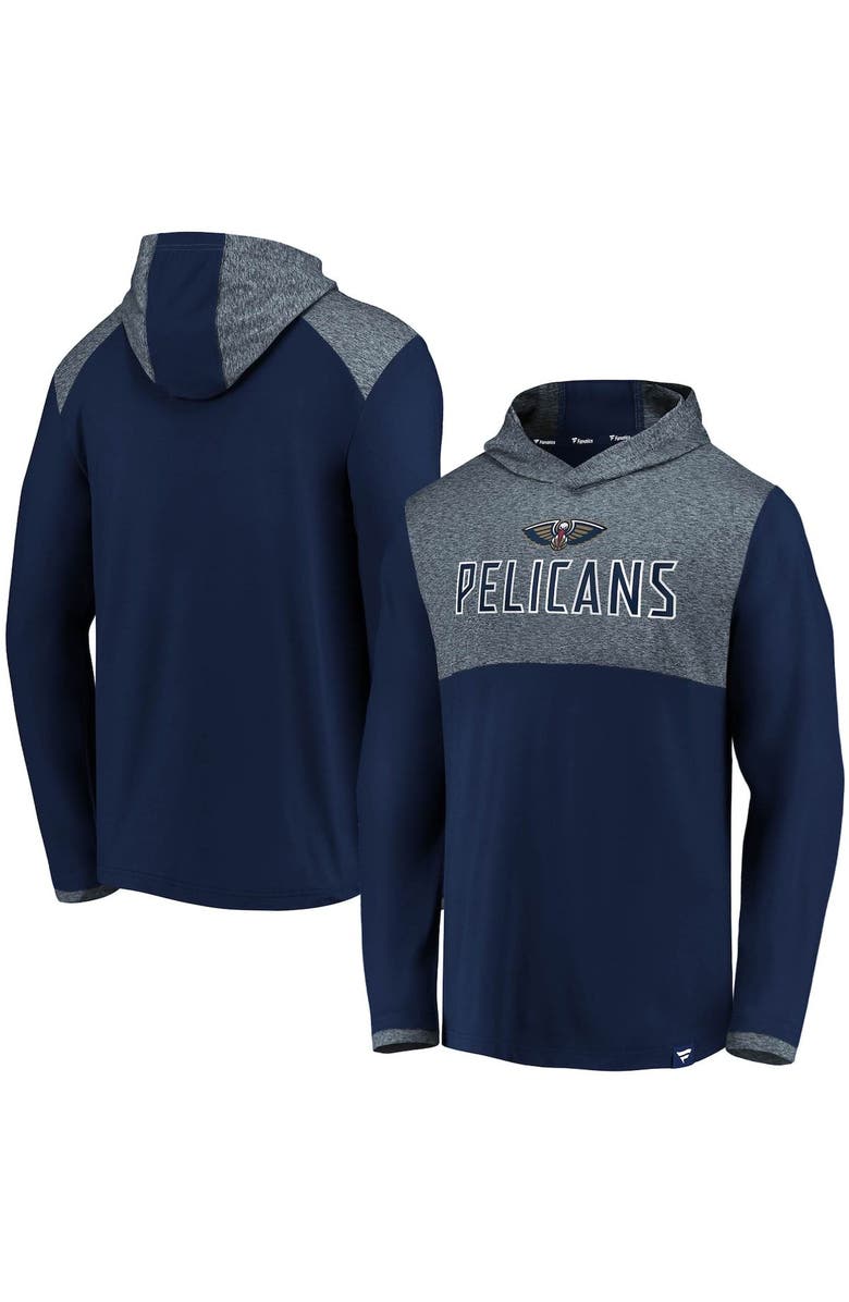 FANATICS Men's Fanatics Branded Navy New Orleans Pelicans Iconic Stealth Marble Blocked Pullover Hoodie, Main, color,