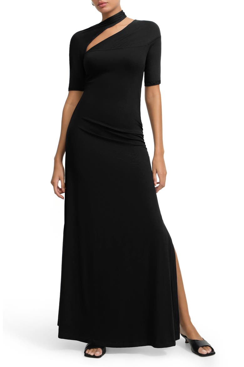 Zola Asymmetric Dress, Main, color, BLACK