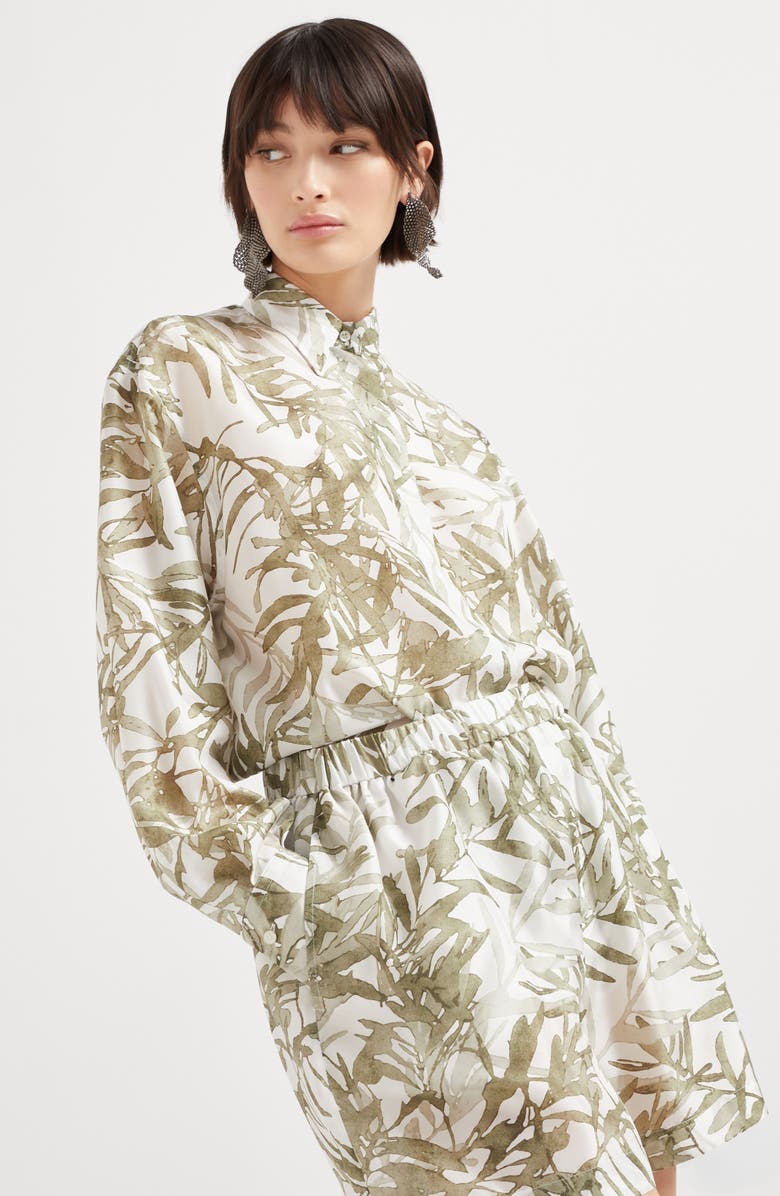 Brunello Cucinelli Herbarium Print Track shorts, Alternate, color, 