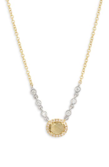 Meira T Green Amethyst & Diamond Necklace In Yellow