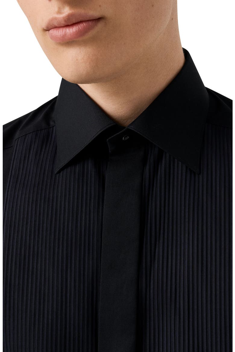 Slim Fit Cotton Plissé Tuxedo Shirt, Alternate, color, BLACK