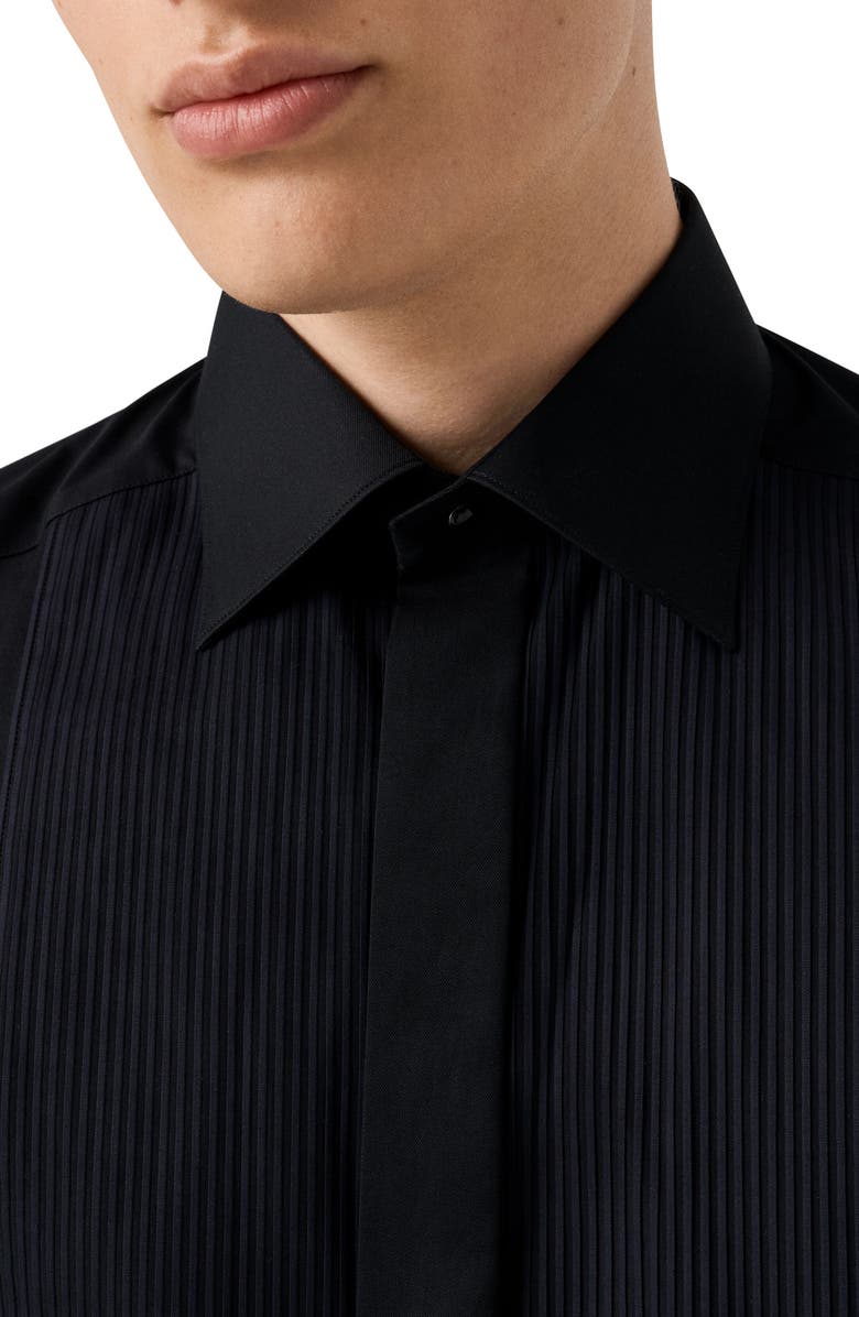 Eton Slim Fit Cotton Plissé Tuxedo Shirt, Alternate, color, Black