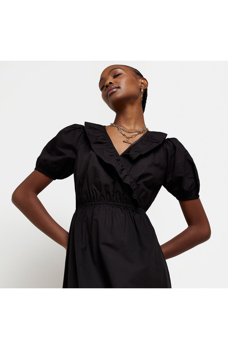 River Island Puff Sleeve Faux Wrap Midi Dress, Alternate, color, 