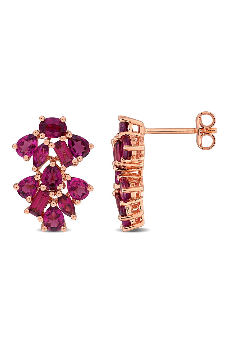Rhodolite Cluster Drop Earrings, Main, color, RED