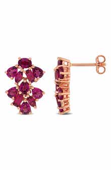 Rhodolite Cluster Drop Earrings