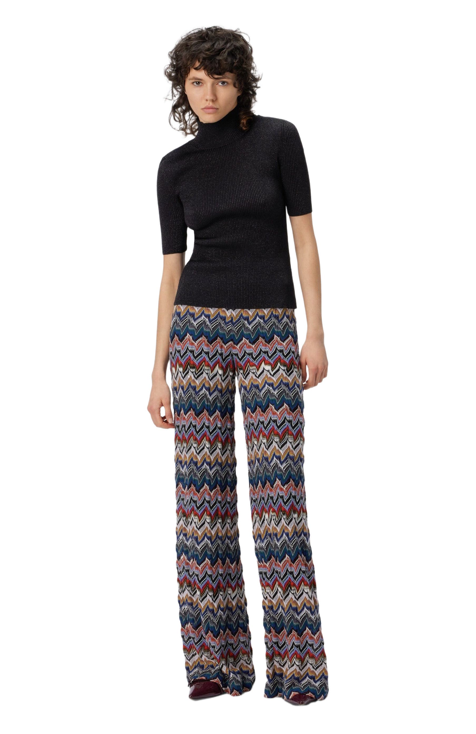 Mock Neck Sweater With Lame Threads