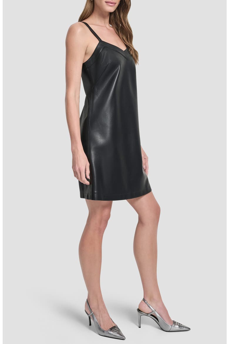 Sleeveless V-Neck Faux Leather Shift Dress, Alternate, color, BLACK