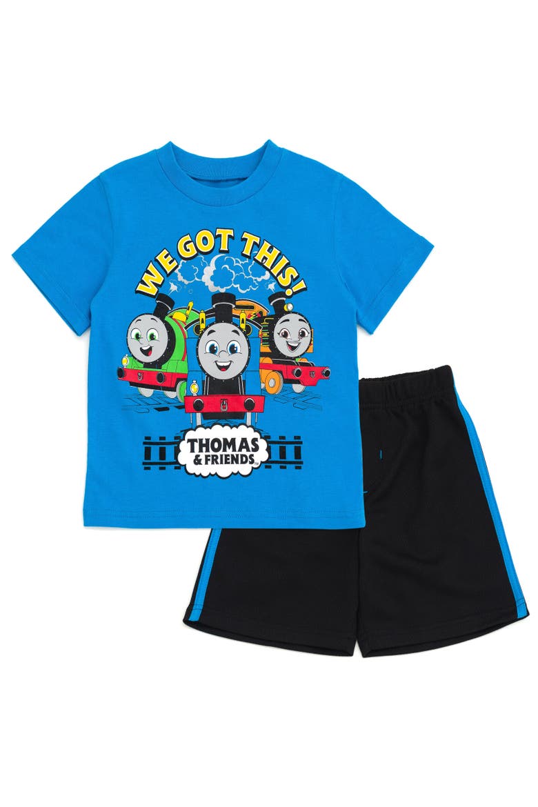 T-Shirt & Mesh Shorts Set, Main, color, Blue