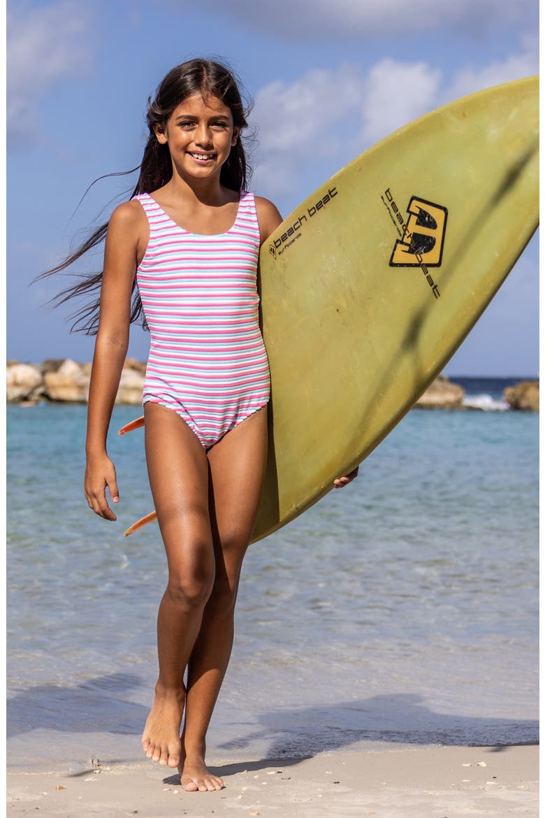 Kids' Sorbet Stripe Terry One-Piece Swimsuit, Alternate, color, PINK