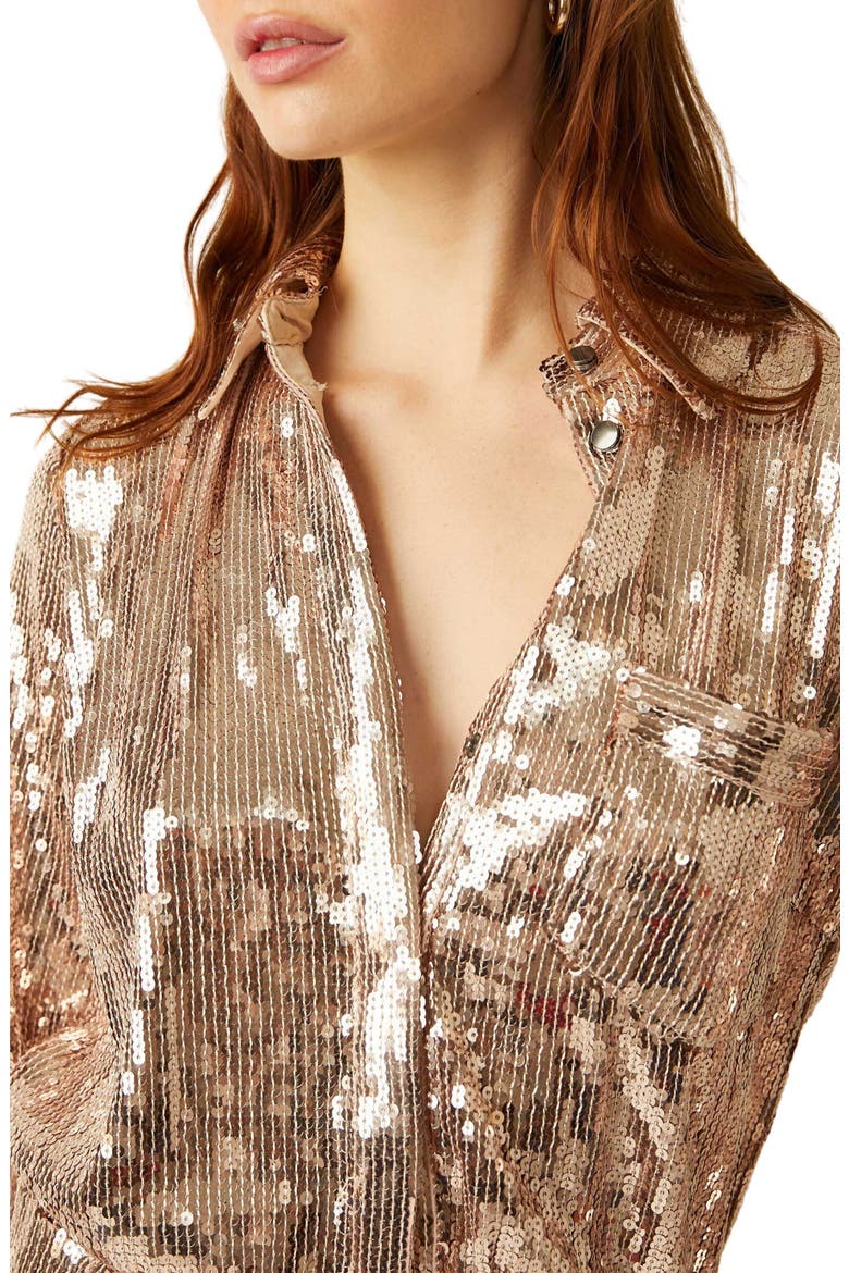 Sophie Sequin Long Sleeve Shirtdress, Alternate, color, CHAMPAGNE
