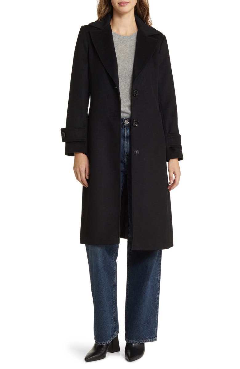 Sam Edelman Notch Collar Longline Wool Blend Coat, Alternate, color,