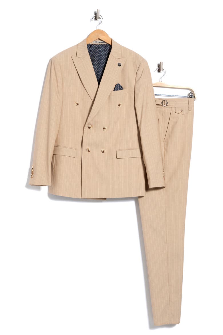 Pinstripe Double Breasted Suit, Alternate, color, TAN