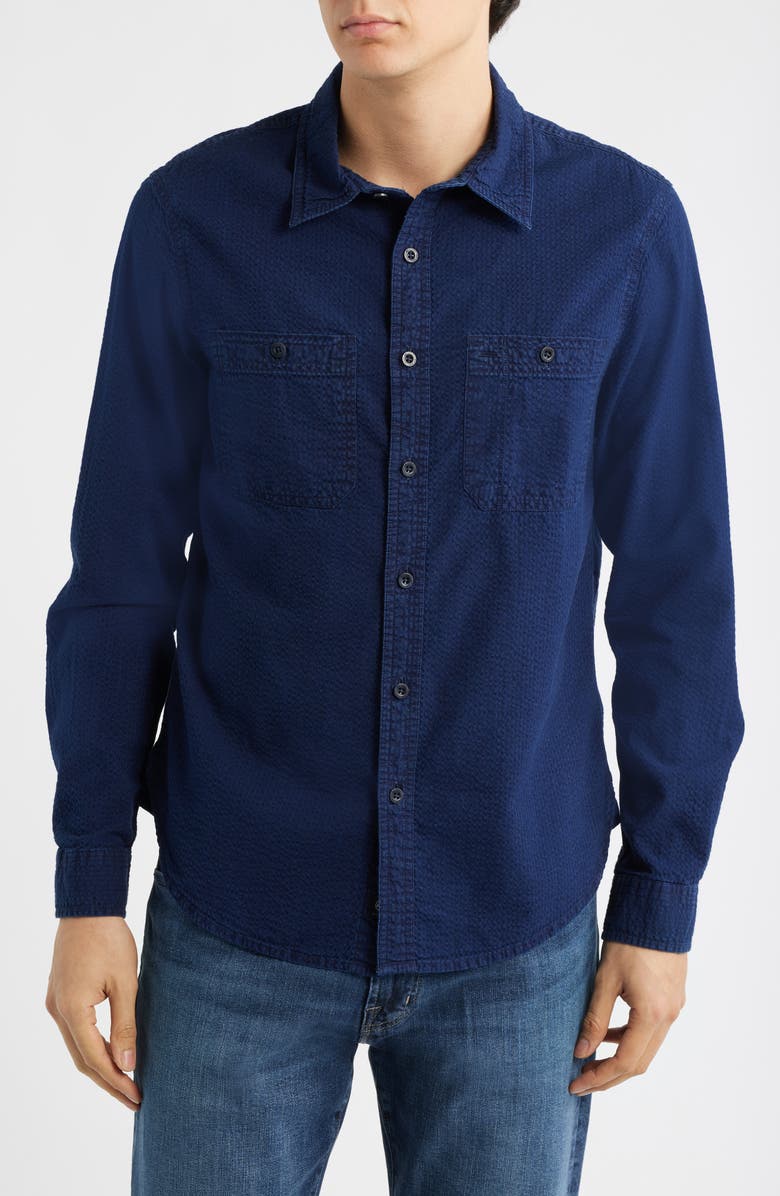 AG Mason Cotton Seersucker Button-Up Shirt, Main, color, Island Night