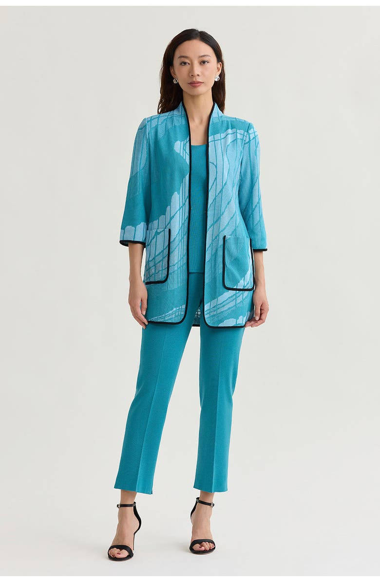 Ming Wang Heritage Geoprint Jacquard Knit Jacket, Main, color, Serene/Nebula/White/Black