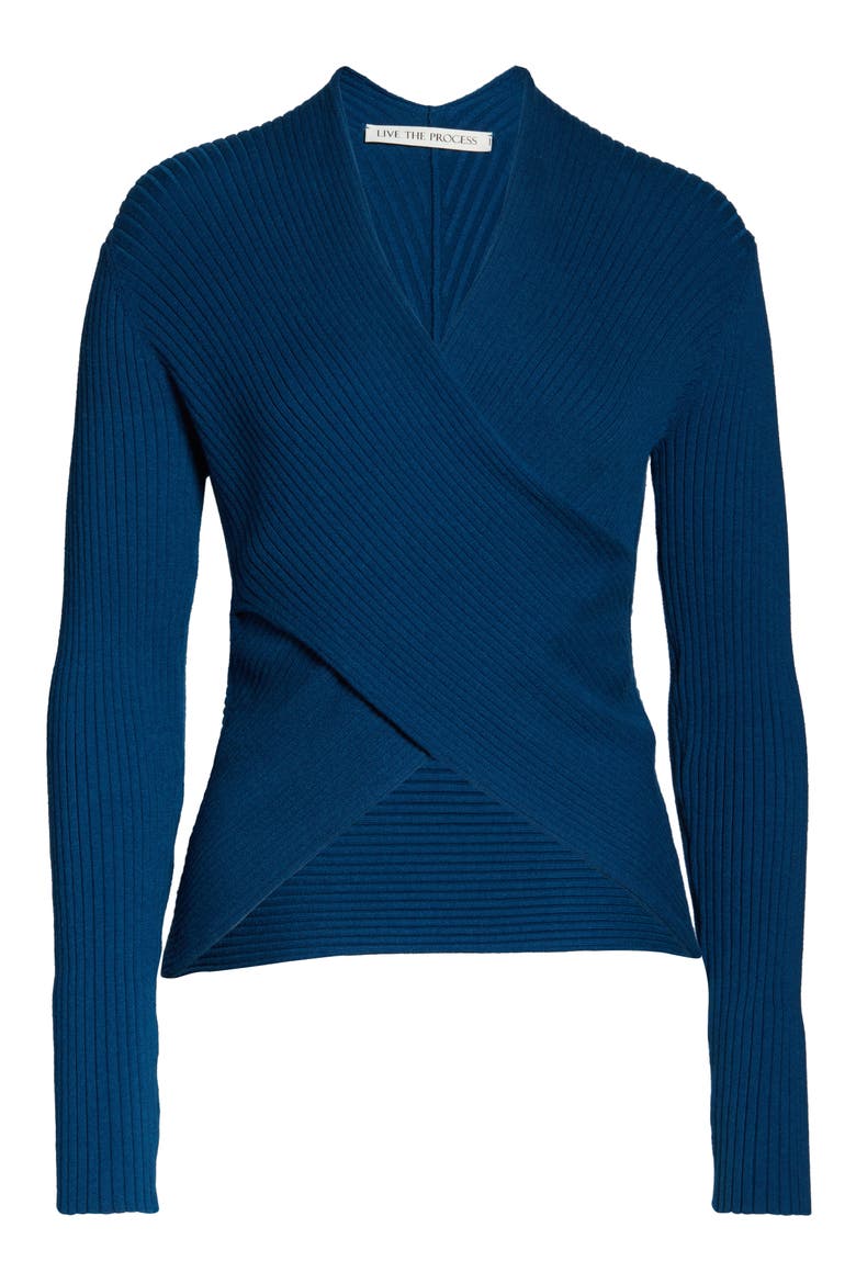 V-Wrap Knit Top, Alternate, color, AEGEAN Q26