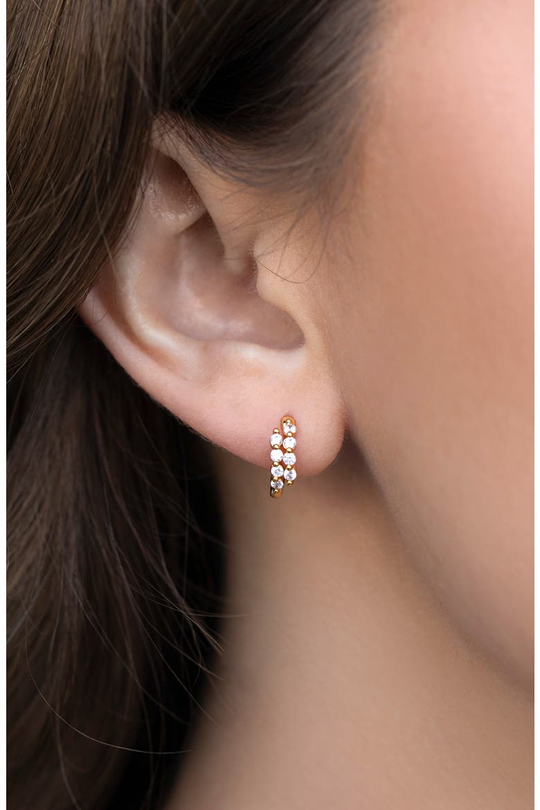 Mirrorball Cubic Zirconia Huggie Hoop Earrings, Alternate, color, GOLD