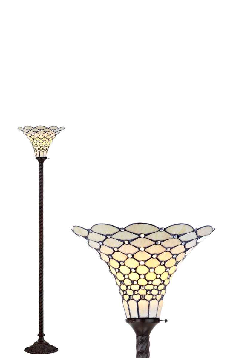 JONATHAN Y White Tiffany-Style 70" Torchiere LED Floor Lamp, Bronze, Alternate, color, Bronze
