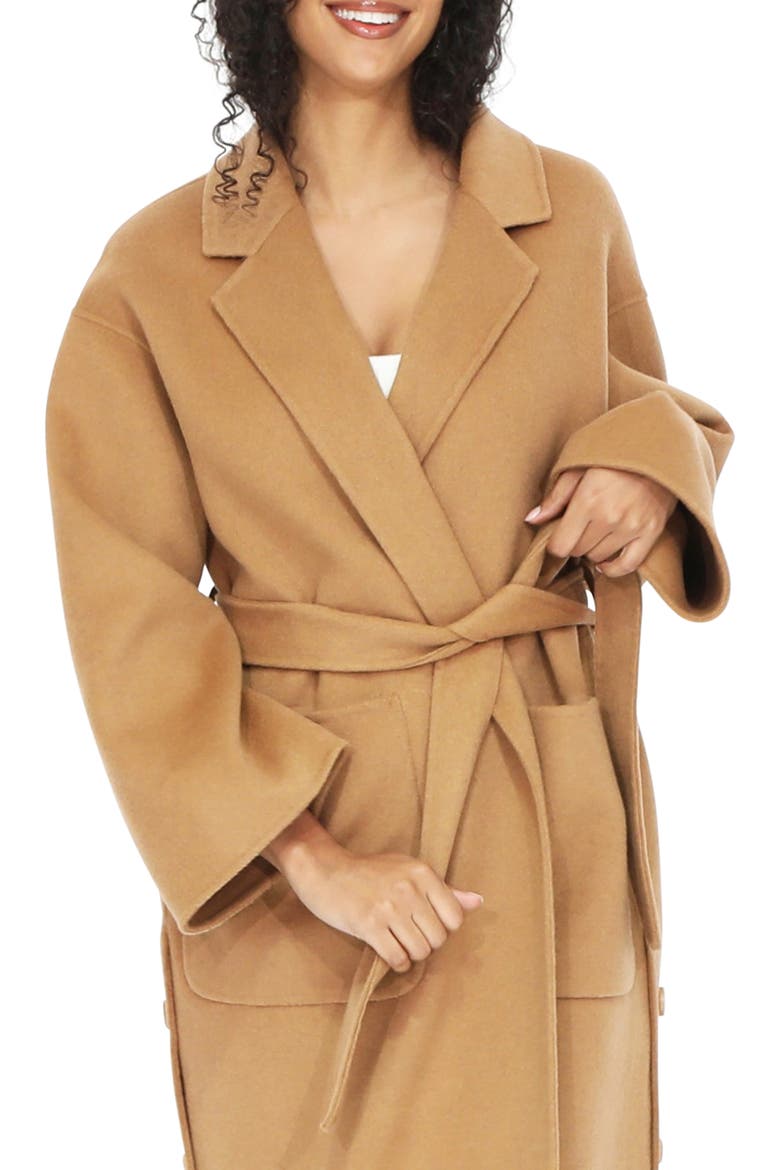 Wide Awake Split Hem Wool Blend Coat, Alternate, color, CAMEL