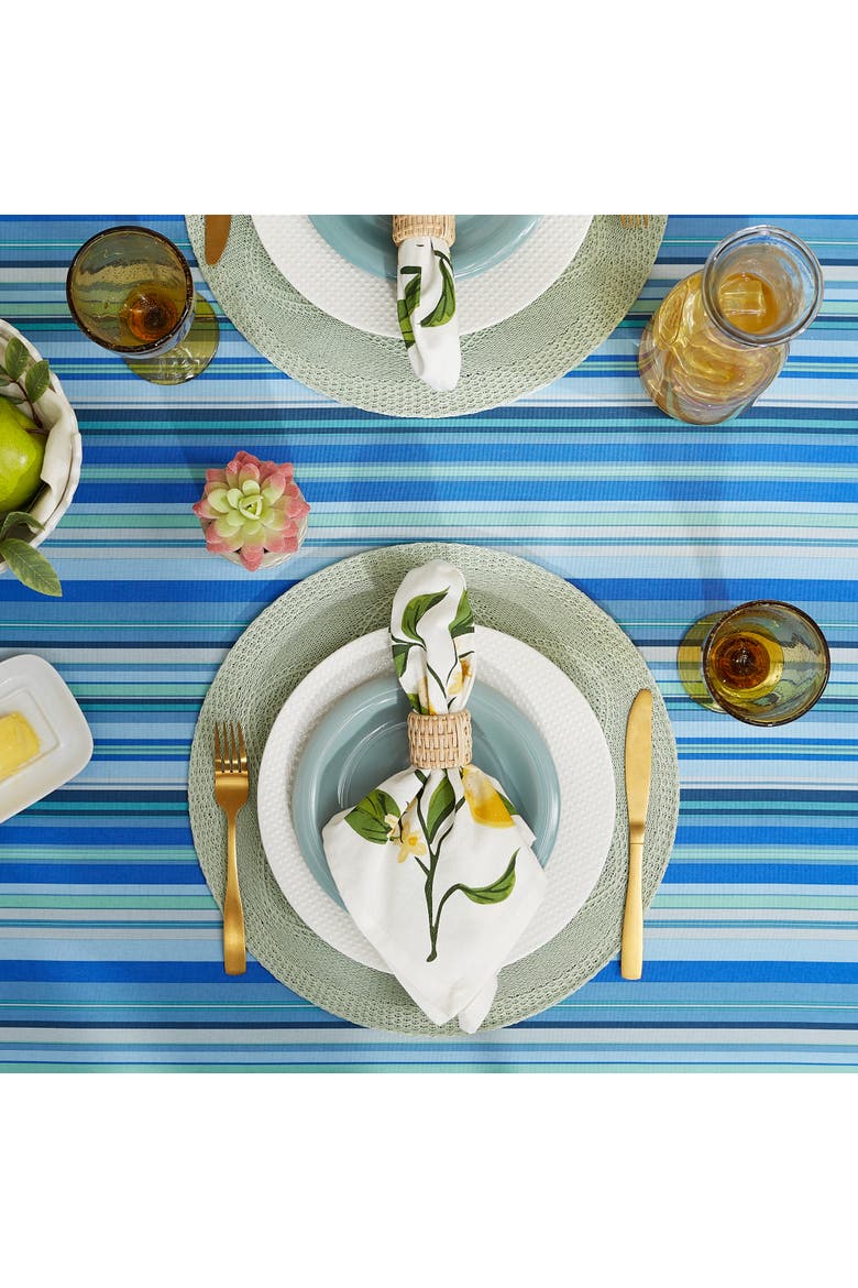 Outdoor Printed Tablecloth 60 Round, Alternate, color, Blue Ocean Stripe