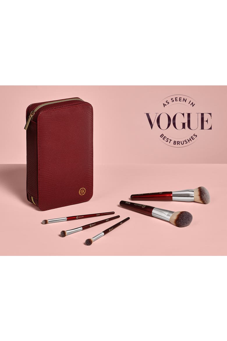 Travel Brush Set with Vegan Leather Pouch, Alternate, color, Burgundy