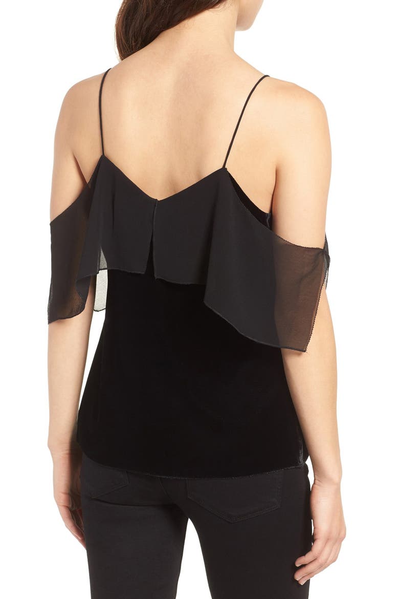 Velvet Flutter Sleeve Camisole, Alternate, color, BLACK