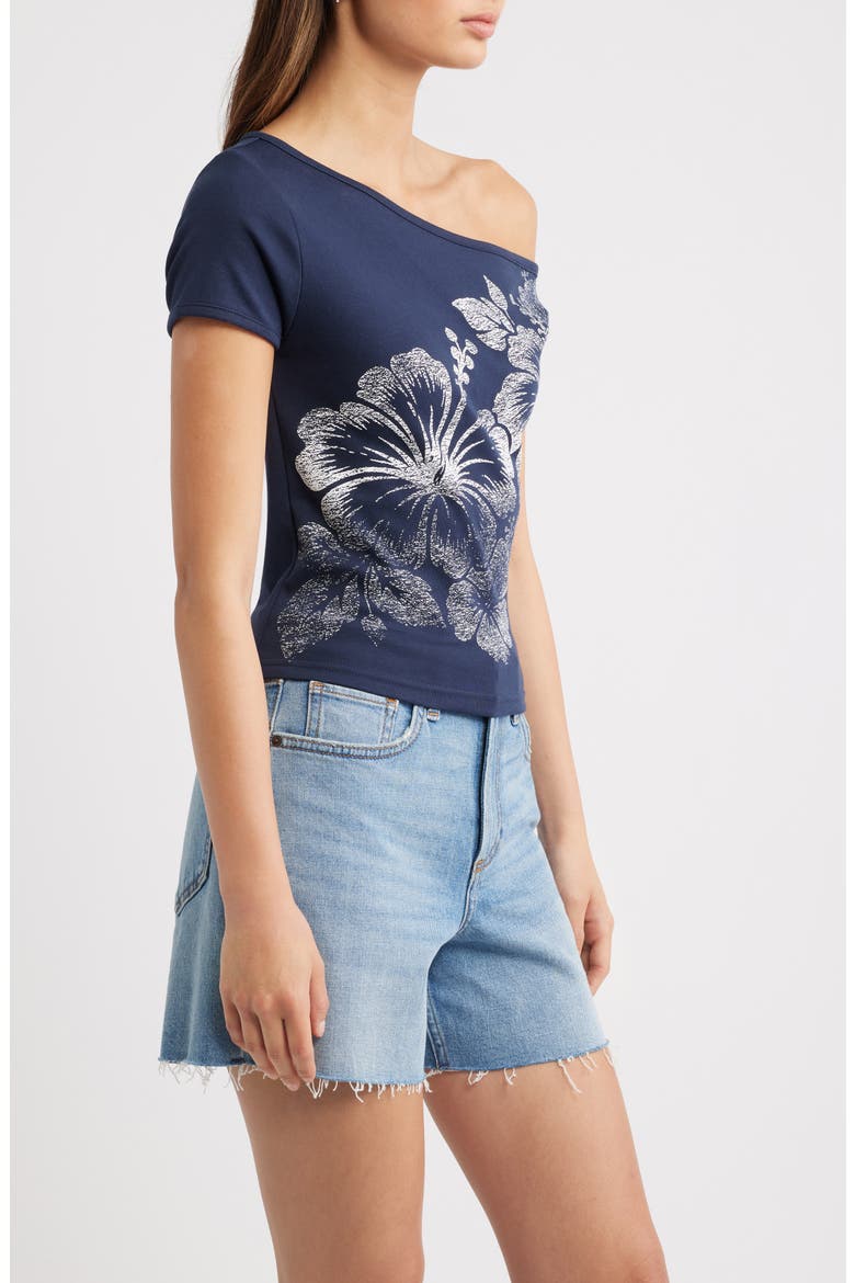 Hibiscus Off the Shoulder T-Shirt, Alternate, color, NAVY