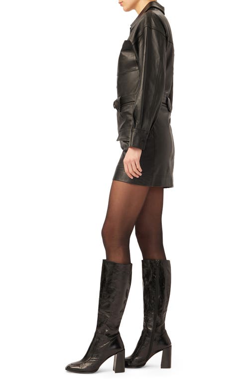 Dl1961 Coletta Belted Long Sleeve Leather Minidress In Black