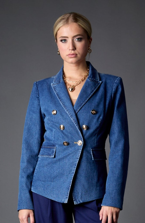 Blue Revival Blake Double Breasted Blazer In Medium Stonewash In Blue