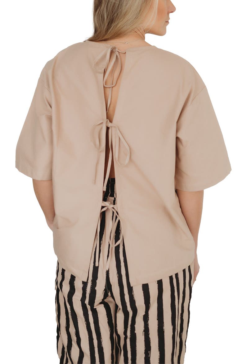 Organic Cotton Doris Tie Back Top, Alternate, color, Beige
