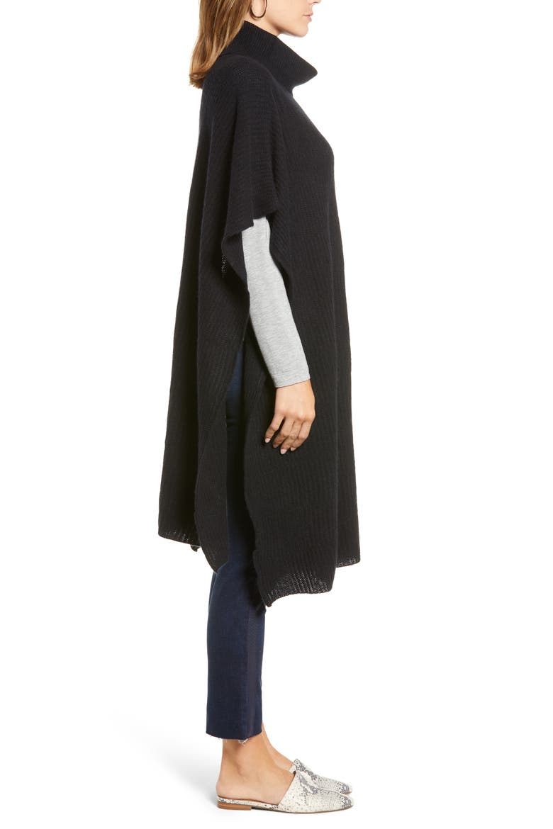 Cashmere Turtleneck Poncho, Alternate, color, BLACK