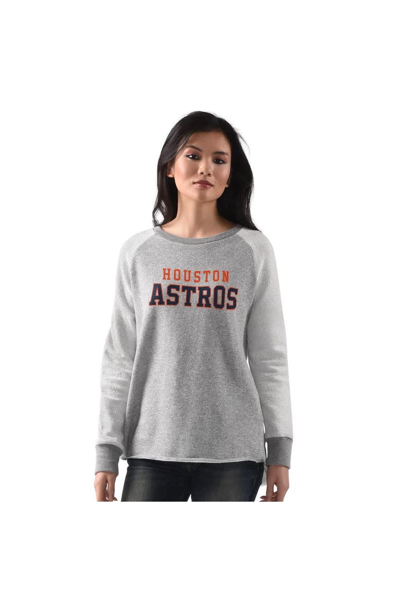 Women's G-III 4Her by Carl Banks  Heather Gray Houston Astros Gridiron Raglan Pullover Sweatshirt, Main, color, Heather Gray